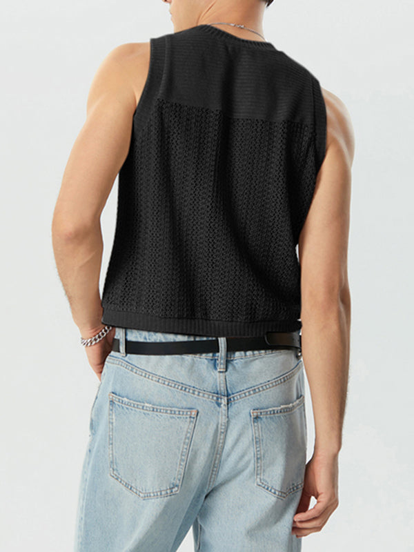 Mens Mesh Knit Crew Neck Sleeveless Vest SKUK32386