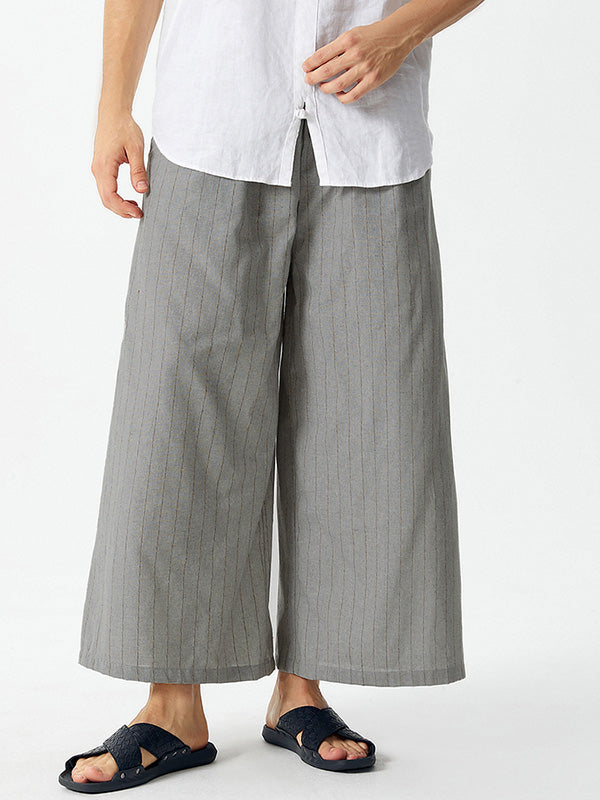 Mens Striped Wide Leg Drawstring Waist Pants SKUK32523