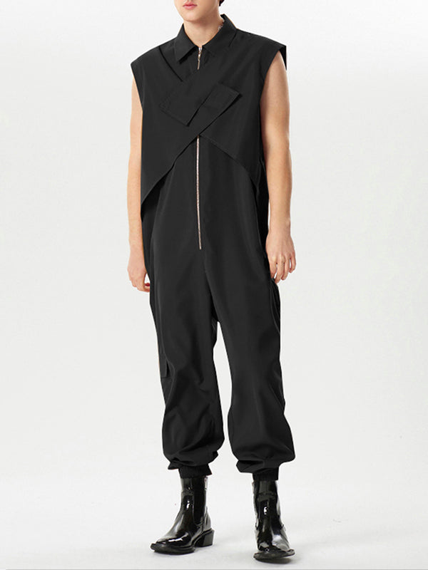 Mens Cross Design Solid Sleeveless Cargo Jumpsuit SKUK43878