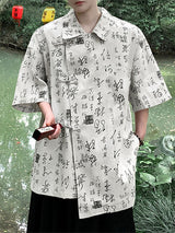 Mens Chinese Character Print Half Sleeve Shirt SKUK69245