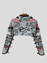 Mens Floral Pirnt Ruffle Patchwork Crop Top SKUK44907