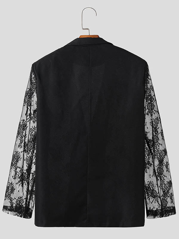 Mens Sheer Lace Print Long Sleeve Blazer SKUK68884