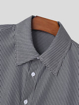 Mens Striped Lapel Casual Long Sleeve Shirt SKUK45476