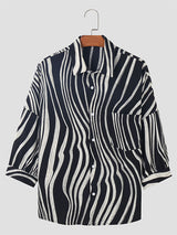 Mens Irregular Stripe Three-Quarter Sleeve Shirt SKUK64841