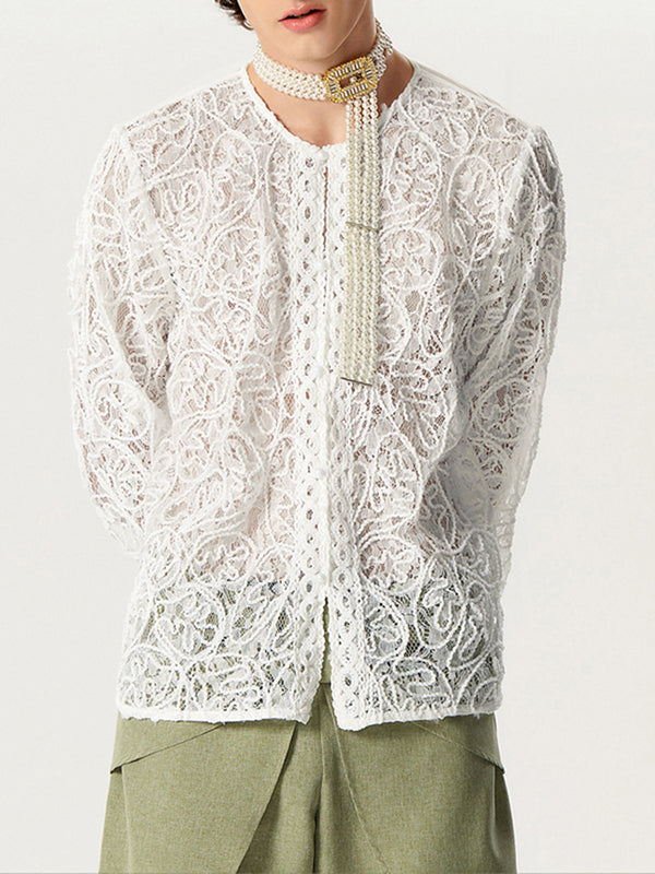 Mens New Chinese Style Jacquard See Through Cardigan SKUK48608