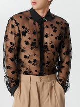 Mens Flowers Embroidered See Through Shirt SKUK52807