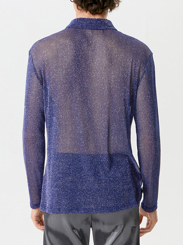 Mens Glitter See Through Long Sleeve Shirt SKUK51632