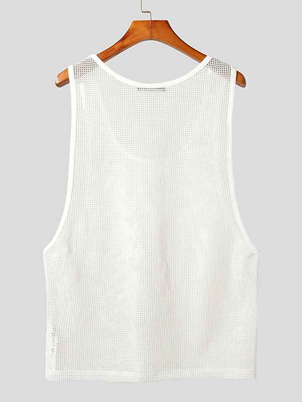 Mens Solid U-neck Knit Hollow Tank SKUK02703