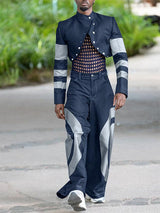 Mens Color-Block Patchwork Cropped Two Pieces Outfit SKUK83123