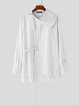 Mens Striped Shawl Collar Long-Sleeve Shirt SKUK80429