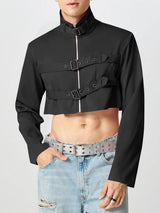 Mens Buckle Strap Design Cropped Long-Sleeve Jacket SKUK83108