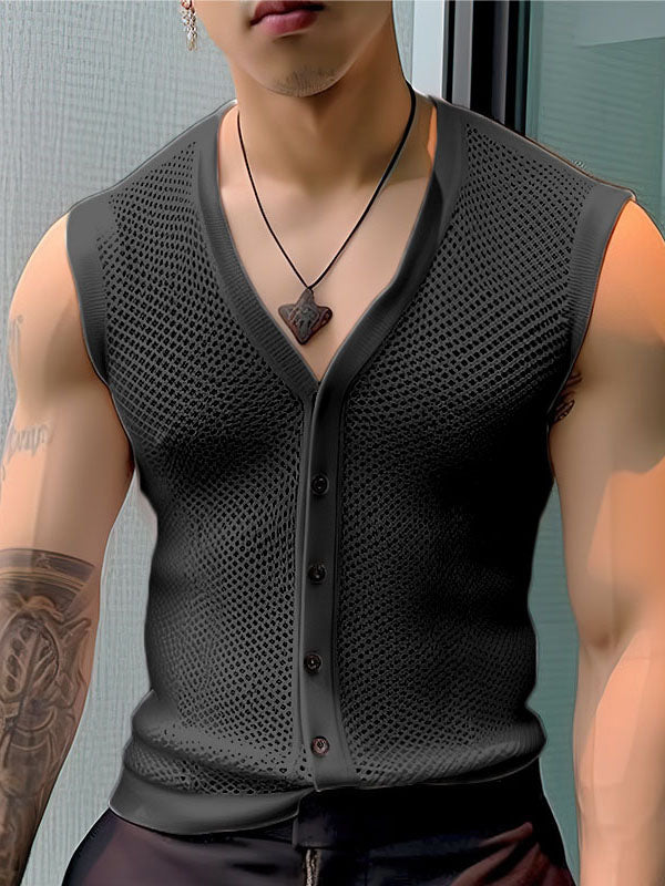 Mens Mesh See Through V-Neck Sleeveless Vest SKUK51015