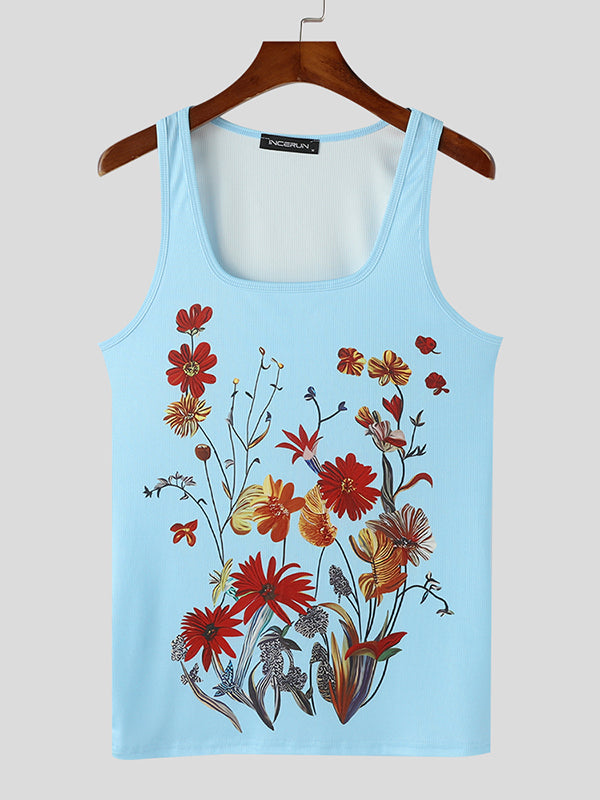 Mens Floral Print U-Neck Sleeveless Tank SKUK67908