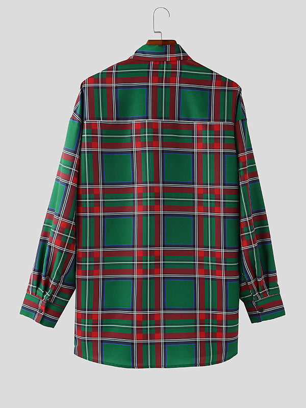 Mens Plaid Christmas Color Long-Sleeve Shirt SKUK90338