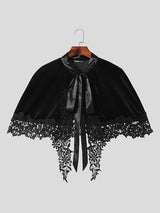 Mens Velvet Lace Patchwork Tie Neck Cloak SKUK30878