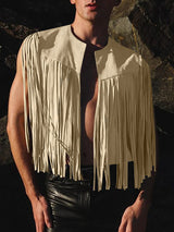 Mens Fringe Deer Suede Sleeveless Waistcoat SKUK74674