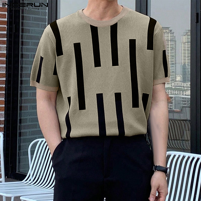 Mens Striped Crew Neck Short Sleeve T-Shirt SKUK35606