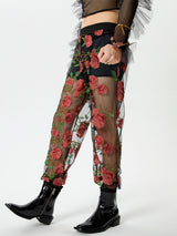 Mens Floral Embroidered Mesh See Through Pants SKUK51633