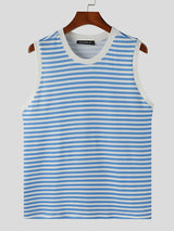 Mens Contrast Striped Crew Neck Sleeveless Tank SKUK67997