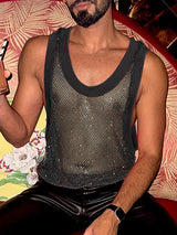 Mens Glitter Mesh See Through Sleeveless Vest SKUK46308