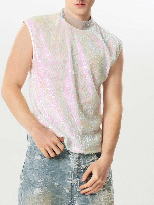 Mens Sequined Mesh See Through Sleeveless Vest SKUK46279