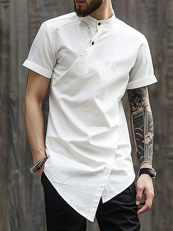 Mens Irregular Stand Collar Short Sleeve Shirt SKUK65477