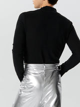 Mens Solid Metal Buckle Long Sleeve Bodysuit SKUK27819