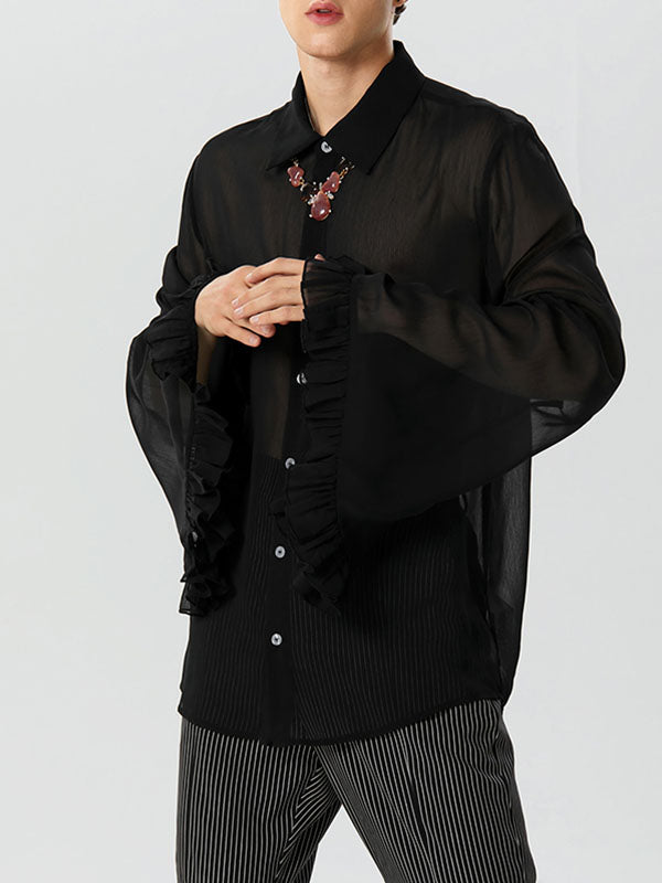 Mens Chiffon See Through Ruffle Sleeve Shirt SKUK26572