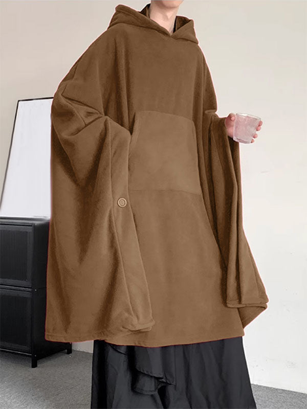 Mens Solid Kangaroo Pocket Hooded Cloak SKUK42869