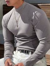 Mens Solid Rib-Knit Long Sleeve T-Shirt SKUK34748