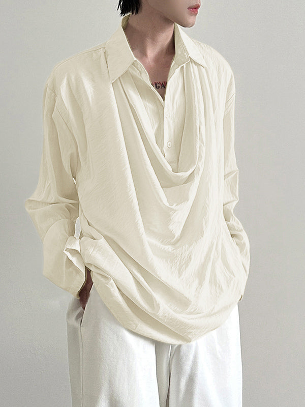 Mens Deconstructed Draped Neck Long Sleeve Shirt SKUK77376