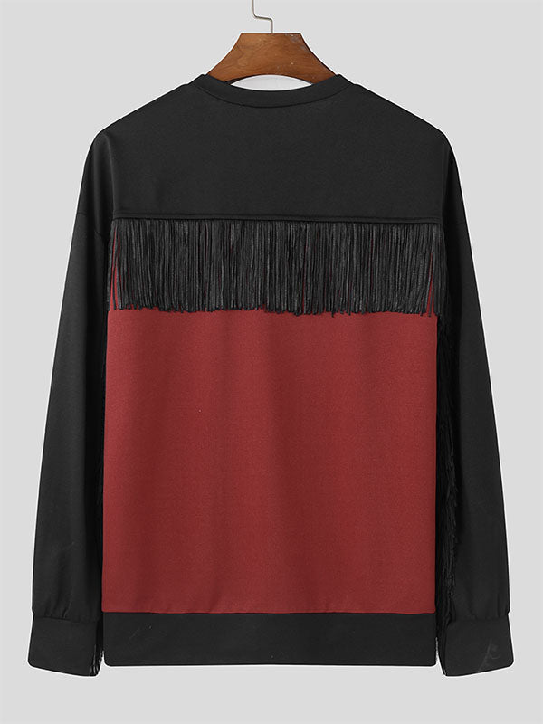 Mens Fringe Colorblock Long Sleeve Sweatshirt SKUK75381