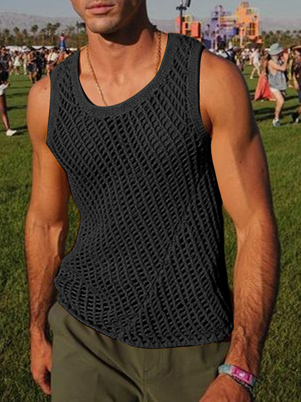 Mens Solid Mesh See Through Sleeveless Vest SKUK56717