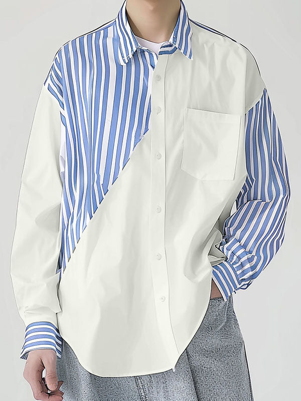 Mens Striped Color Block Long Sleeve Shirt SKUK71339