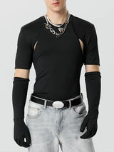 Mens Cutout Crew Neck Long Sleeve T-Shirt SKUK36560