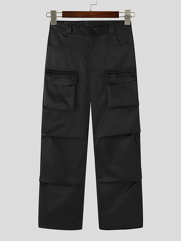 Mens Fold Detail Solid Straight Pants SKUJ97715