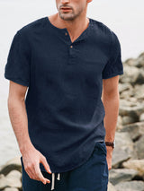 Men Linen Loose Casual Short Sleeve Solid T-Shirts SKUC21814