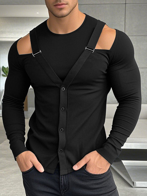 Mens Cutout Slim-Fit Long Sleeve T-shirt SKUK93645