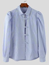 Mens Solid Color Striped Long-Sleeve Shirt SKUK89227