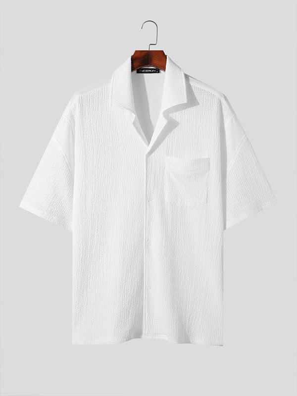 Mens Textured Hollow Out Short Sleeve Shirt SKUK72329