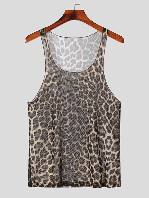 Mens Sheer Leopard Print U-Neck Tank SKUK65509