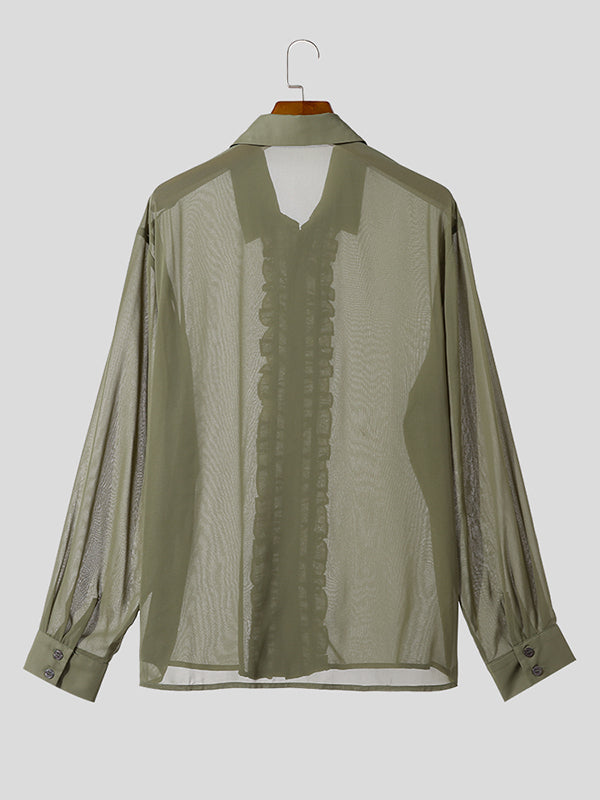 Mens Ruffle Trim Chiffon Long Sleeve Shirt SKUK30180