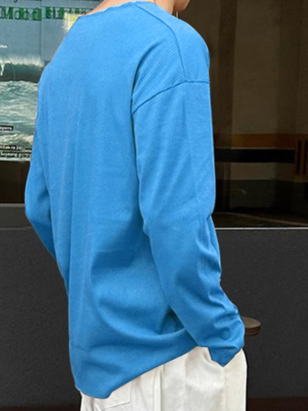 Mens Solid Knit Textured Long Sleeve T-Shirt SKUK60218