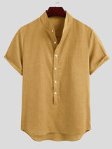 Mens Casual Short Sleeve Button Linen Shirts SKUC21809