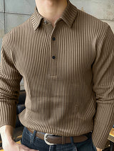 Mens Knitted Striped Long Sleeve Collared Shirt SKUK74068