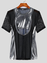 Mens Metallic Patchwork Cutout Deconstruction T-Shirt SKUK17896