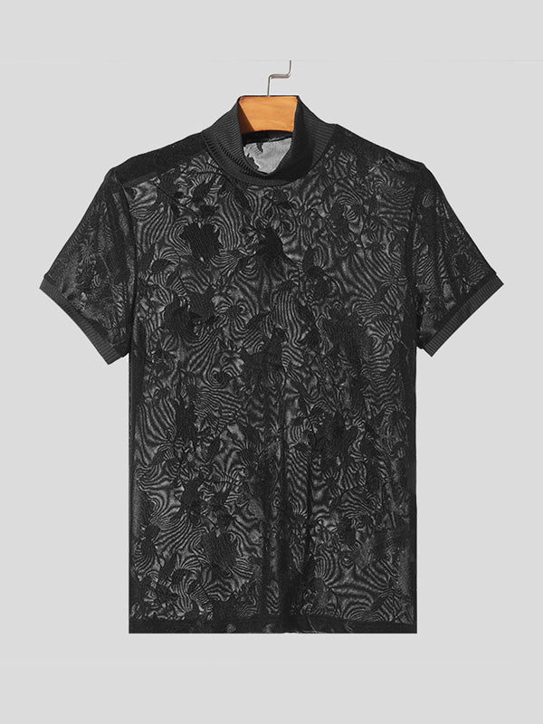 Mens Floral See Through Short Sleeve T-Shirt SKUK60646