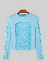 Mens Cutout See Through Long Sleeve T-Shirt SKUK53008