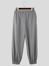 Mens Solid Pleated Elastic Cuff Cargo Pants SKUK37434