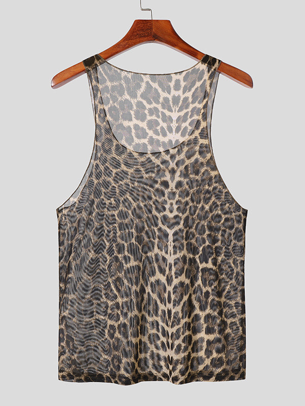 Mens Sheer Leopard Print U-Neck Tank SKUK65509